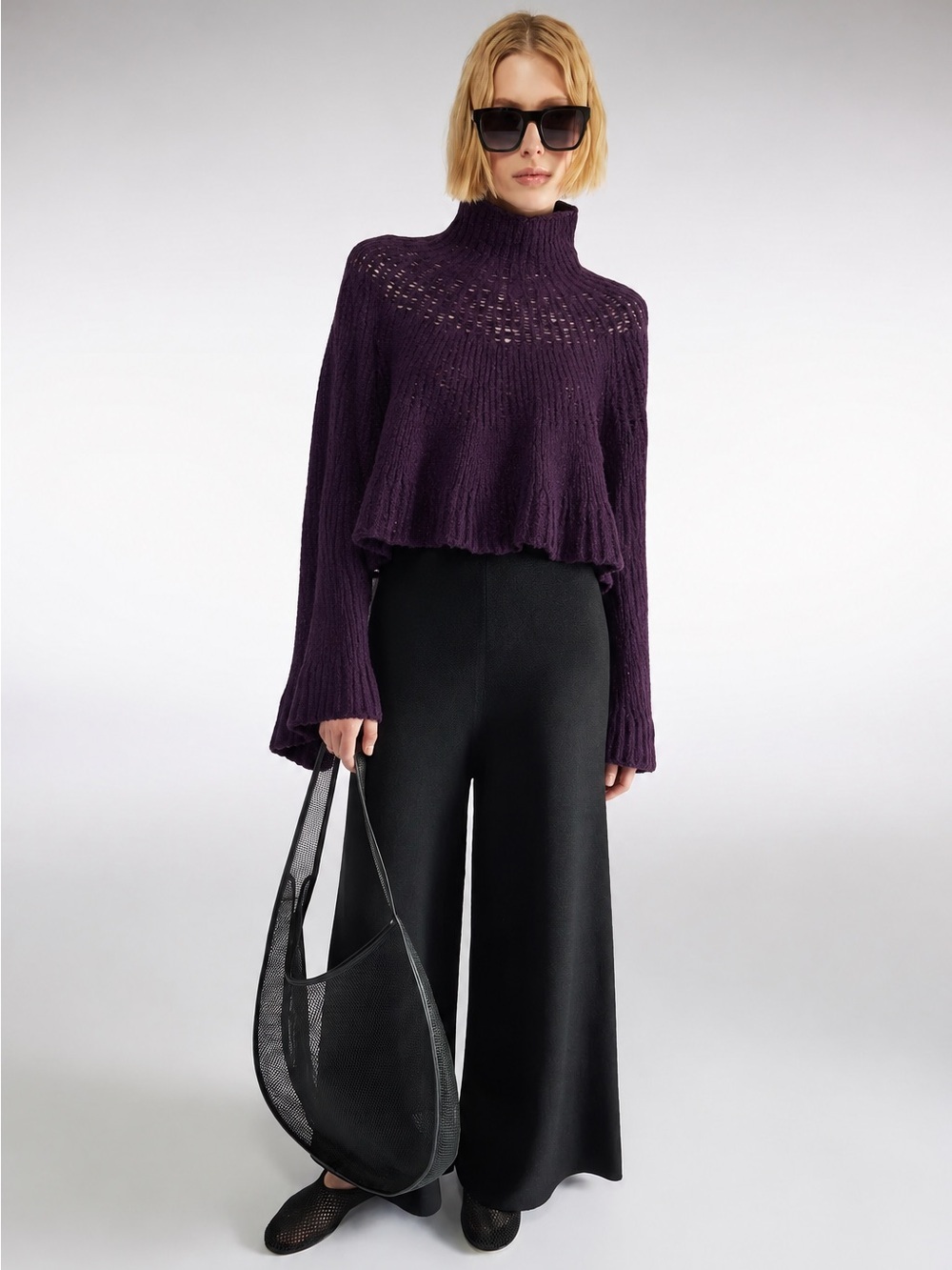 Liviana Conti Cropped Swing Wool Turtleneck Sweater